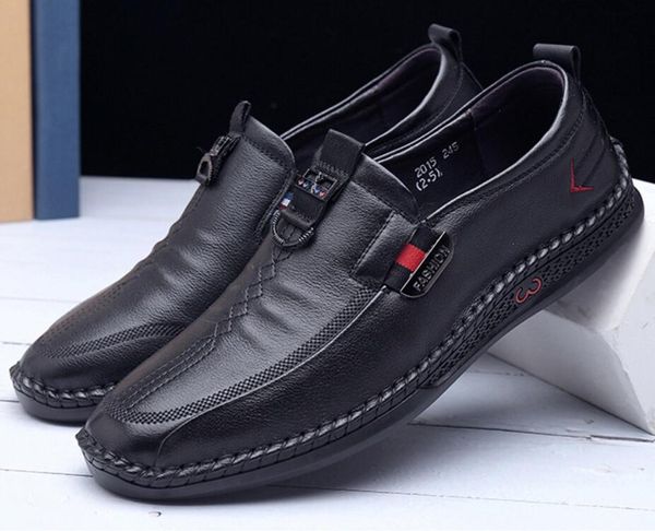 

верхний слой коровьей мужской повседневной ножной облицовой версии южнокорейской кожи противоскользящие мягкие подошвы удобные кожаные мужск, Black