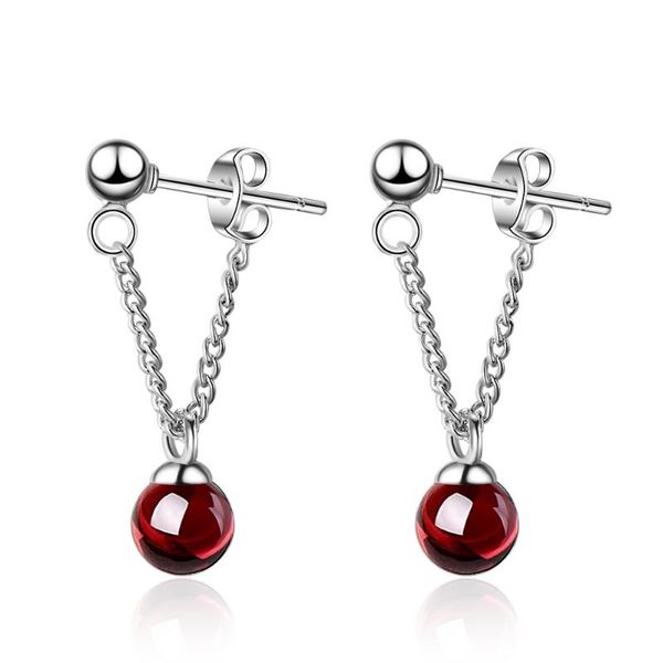 

trendy garnet gem stone 925 sterling silver ladies tassel stud earrings original jewelry for women drop shipping no fade cheap, Golden;silver