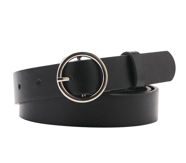 

new round buckle women belt quality imitation leather pin buckle women's belt fashion decoration students corset, Black;brown
