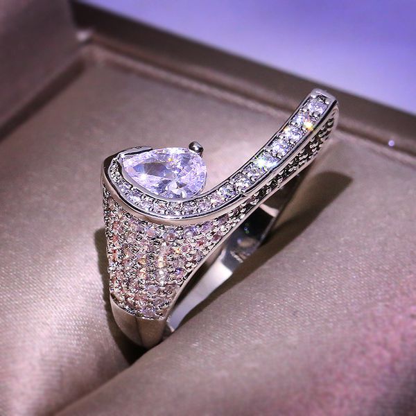 

wedding rings women white gold plated engagement ring exquisite band cz zircon lady valentine's day gift lover's jewelry, Slivery;golden