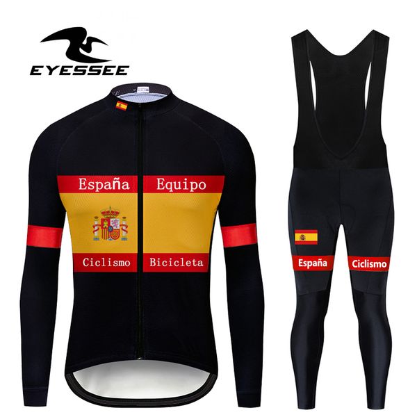 

eyessee 2020 tour of spain cycling jersey set profession breathable men bicycle long sleeve clothes mtb cycling clothing, Black;blue