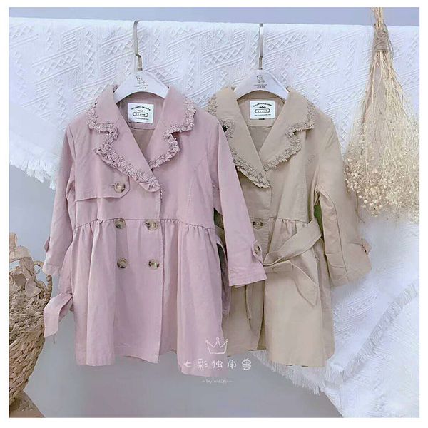 

2020 autumn korean style children'sl windbreaker clothes fashion big girl long-sleeved windbreaker jacket baby trench coats 3-9y, Blue;gray