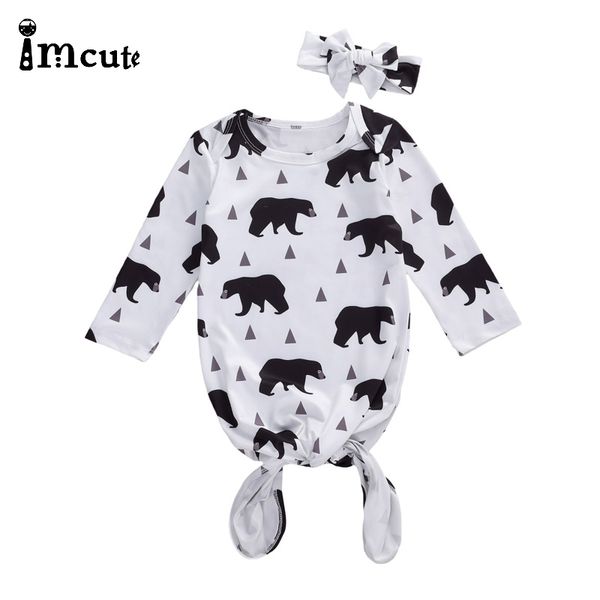 

two piece set baby sleeping bag+ headband cartoon animal print long sleeve adjustable clothing blankets cotton newborn infant