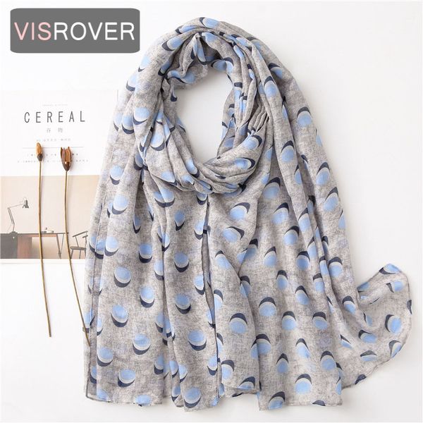 

visrover 2020 blue geometric printing viscose summer scarf woman fashion blue dot wraps spring shawls hijab gift wholesales, Blue;gray