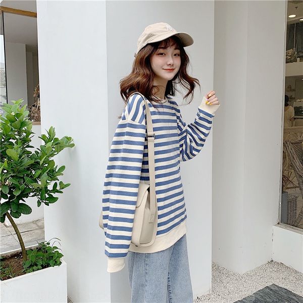 

корейский тондэмун pulloversweater пуловеры 2020 осень одежда корейский stylestyle свободно bfstyle полосатый свитер женщин с длинными рукав, Black