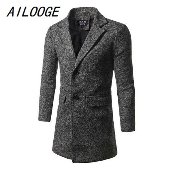 

ailooge brand new men's windbreaker high-quality autumn winter single breasted extended tailored collar windbreaker coat, Black