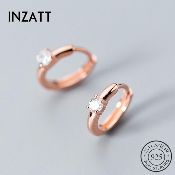 

inzatt real 925 sterling silver minimalist geometric round zircon hoop earrings for women rose gold color classic trendy jewelry, Golden