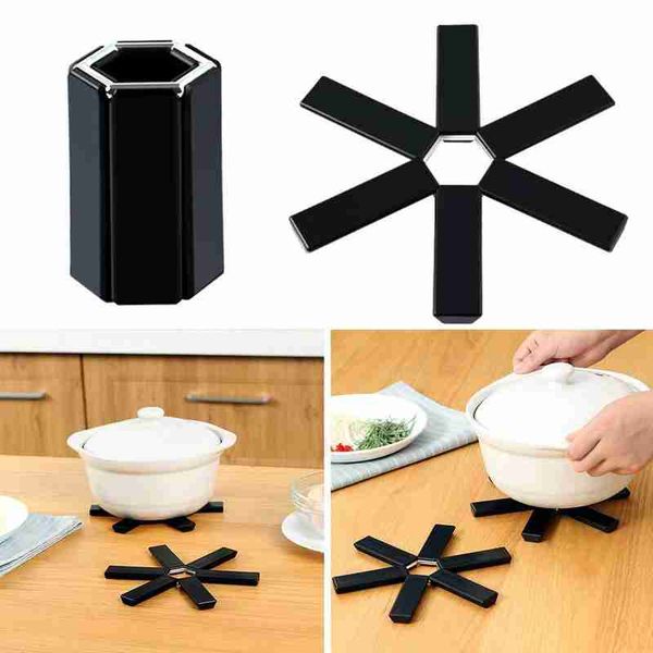 

black foldable non-slip heat resistant pad trivet pan placemat pot holder mat cushion kitchen accessories