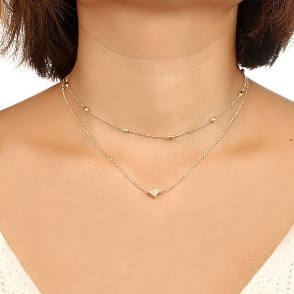 

chokers 2021 simple love heart choker necklace for women multi layer beads chocker collar statement jewelry ras du cou collier femme, Golden;silver