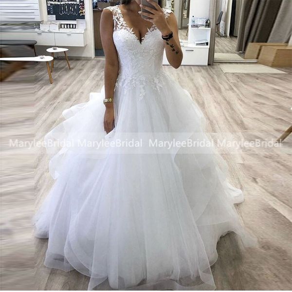 

v-neck princess ball gown wedding dresses tiered skirt tulle bride dress made to measure vestido de noiva white ivory bride gown, Blue;red
