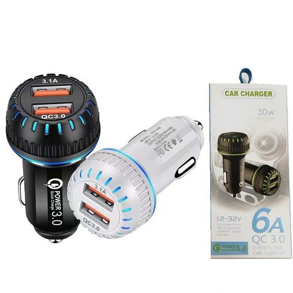 

2020 quick car charger mobile phone 6.1aa dual usb qc3.0 fast smart charging adapter for samsung android smartphone with retail package