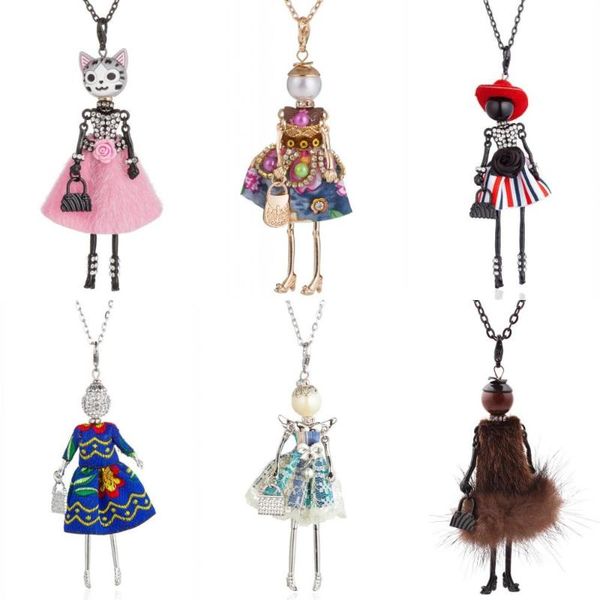 

multicolor princess dress cat doll girl rhinestone pendant necklace women statement chain necklaces & pendants for women gift, Silver