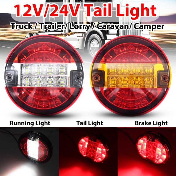 

12v-24v 20led tail light rear brake slight turn signal lamp round hamburger bulb fit car truck lorry van trailer 3 functions