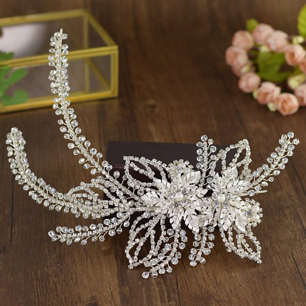 

1pc crystal wedding hair bridal fashion hair accessories flower rhinestone headband wedding headpiece 2 color, Golden;silver