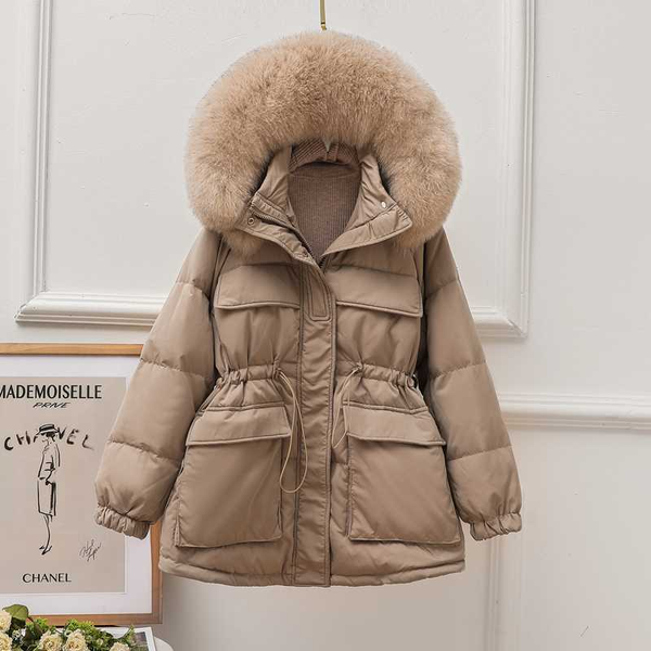 

90% white duck down jacket female hooded short jacket loose down outerwear large natural fur 2020 winter coat women, Black