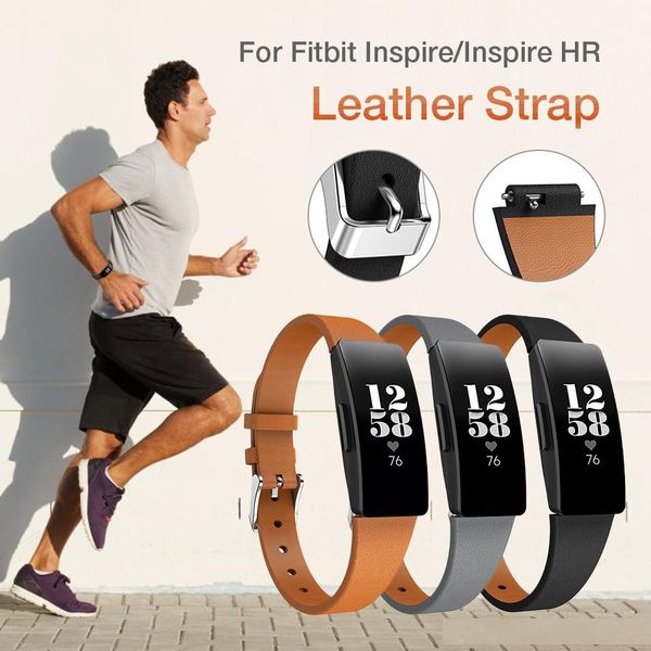 

leather casual men watchbands sports pin buckle leather strap simple replacement wristband straps for fitbit inspire/inspire hr
