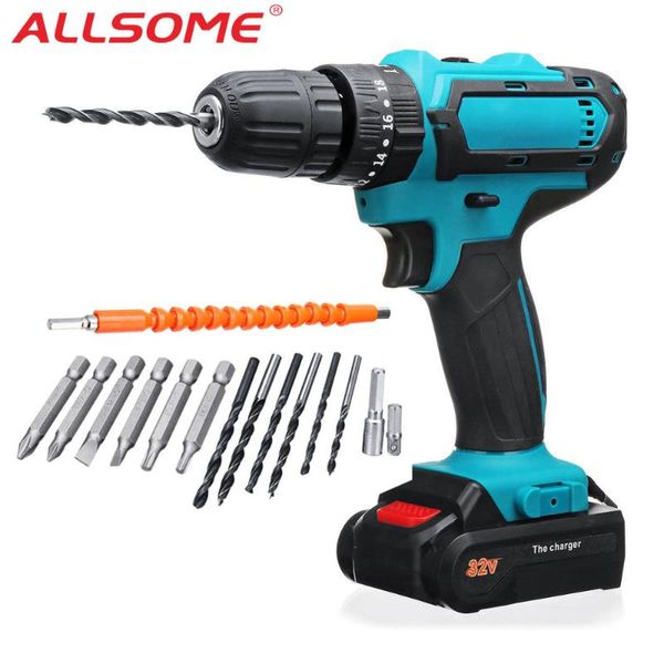 

allsome 32v 2 speed power drills 6000mah cordless drill 3 in1 electric screwdriver hammer hand drill