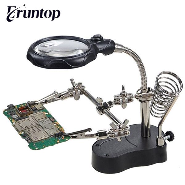 

1pcs 3.5x 12x mg16129-c led clamp soldering iron stand helping hands magnifying glass magnifier, Silver