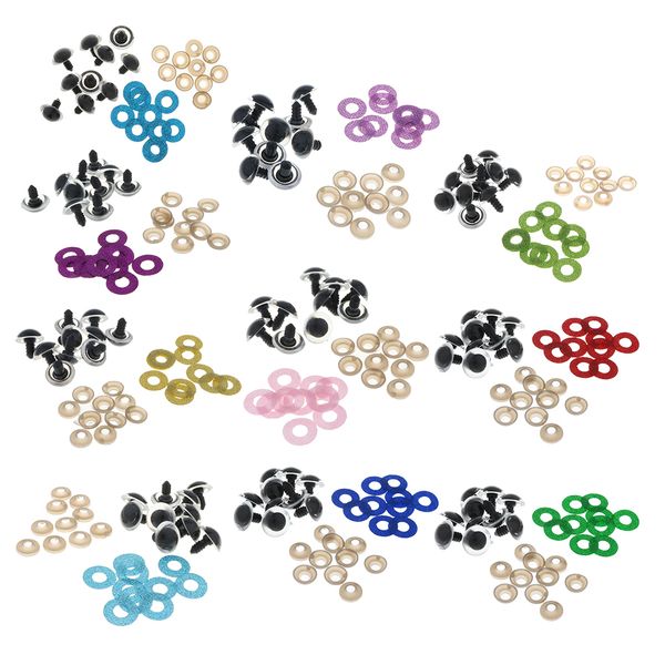 

100pcs 10 colors safety toy eyes + glitter nonwovens + washer 18mm