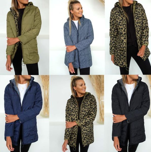 

women down parkas winter designer thick leopards warm windbreaker coats reversible, Black