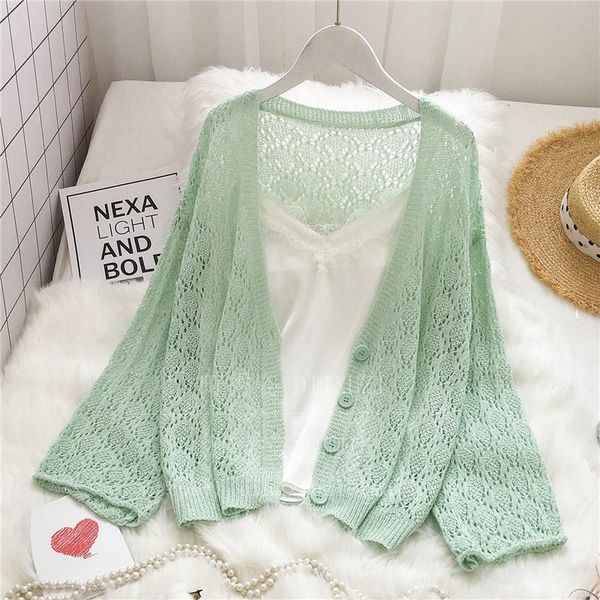 

loose knitted hollow out cardigans women fashion knitting summer open stitch female plus size ladies cardigan sweaters femme, White;black