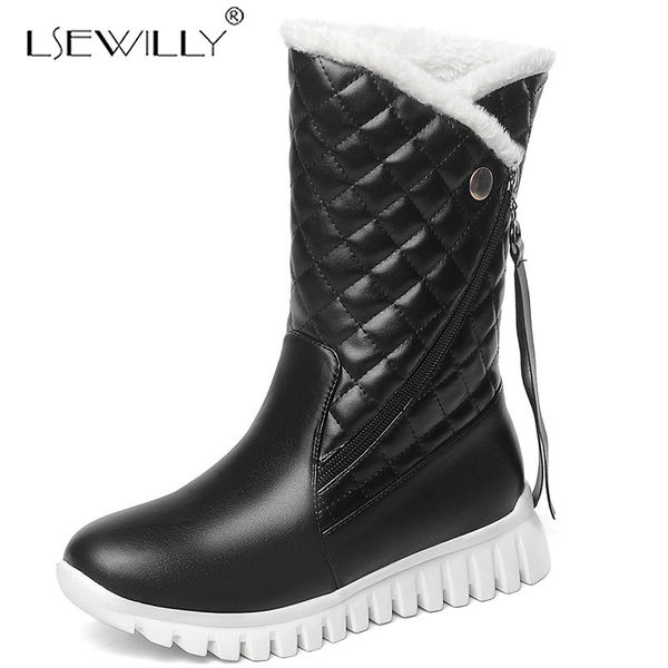 

boots lsewilly plus size 29-45 white black pink faux fur fringe platform winter shoes women plush warm mid calf snow bootie