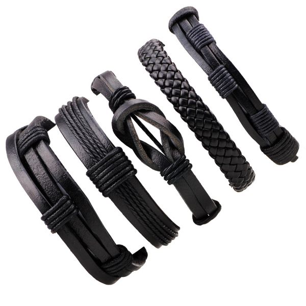 

tennis 5pcs/set black wrap woven fashion handmade men bracelets women leather wristband bangle wholesale jewelry gift, Golden;silver