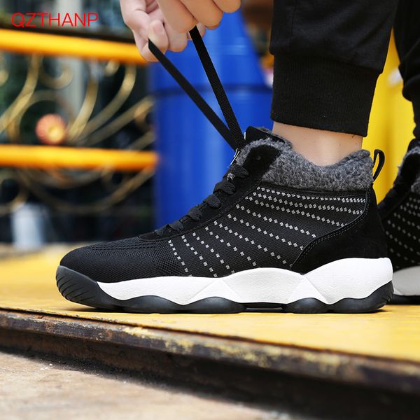 

winter men canvas boots fashion warm winter men shoes autumn footwear high-ankle boots men's shoes comfortable sneakers, Black
