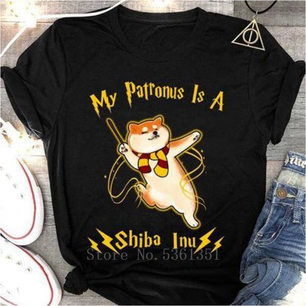 

мой patronus является сиба-ину tshirt черный мужчины хлопок s-6x быстрая доставка сделано в сша мультфильм тенниска мужчины новая мода мужск