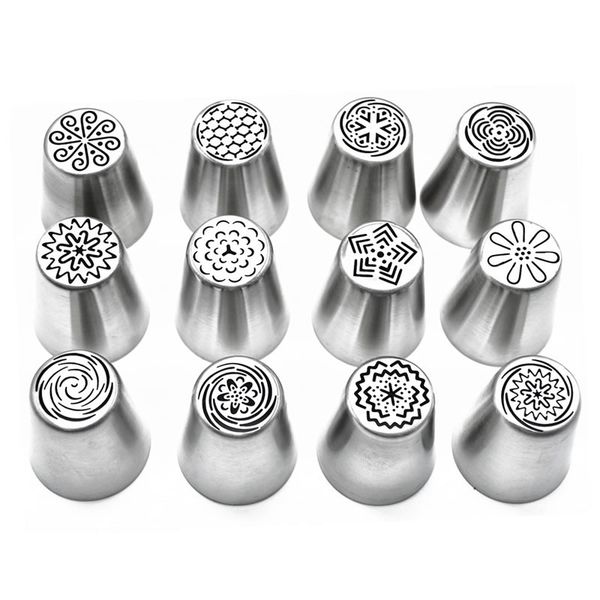 

12 pcs russian style flower piping tips stainless steel icing piping tip cake flowers making tool diy decorating pastry tool