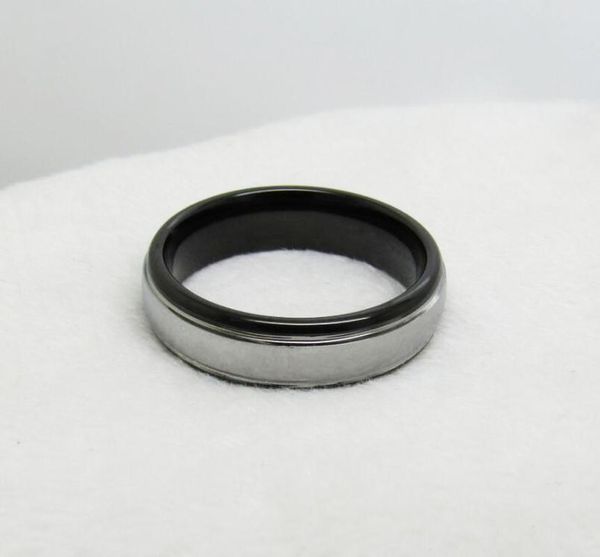 Vintage 6 mm breite schwarze Ringe für Herren, Wolfram-Ehering, Kuppelband, hochglanzpolierte silberne Farbe außen, 6-131324p