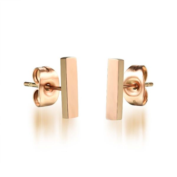 

stud simple small rectangle woman earrings rock style rose gold color stainless steel women's jewelry valentines' day gift, Golden;silver