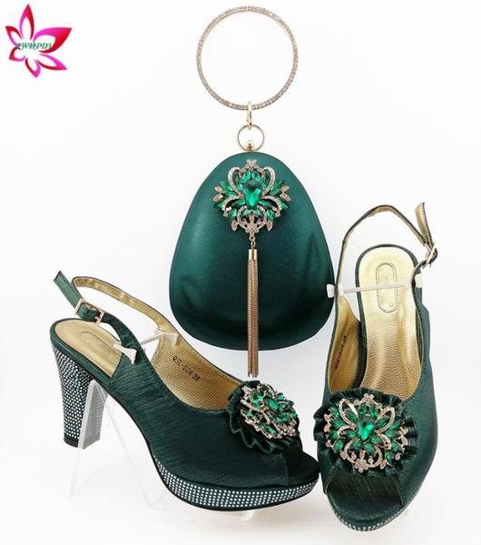 

2020 dark green african women shoes and bag set for wedding italian matching lady shoes and bag for party, Black