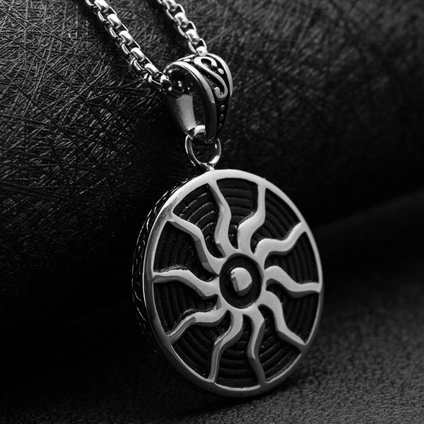 

pendant necklaces sun mens round nameplate stainless steel big necklace hip hop fashion punk 2021 jewelry on the neck wholesale, Silver