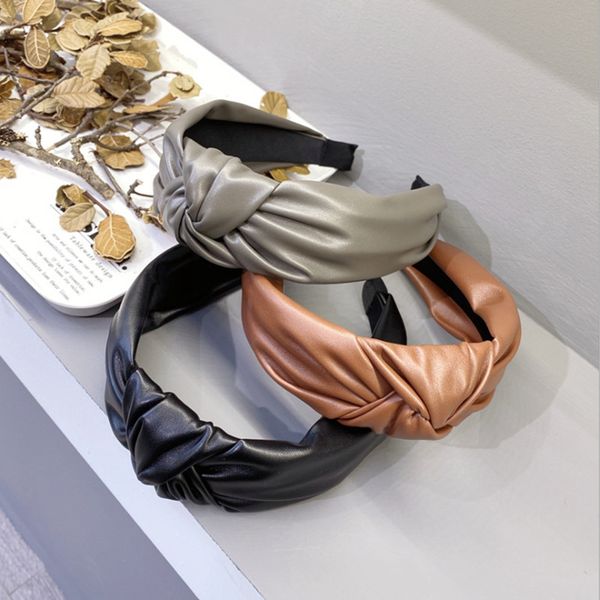

hair accessories fashion headband boutique women pu faux leather middle knot wide side hairband girl band headwear