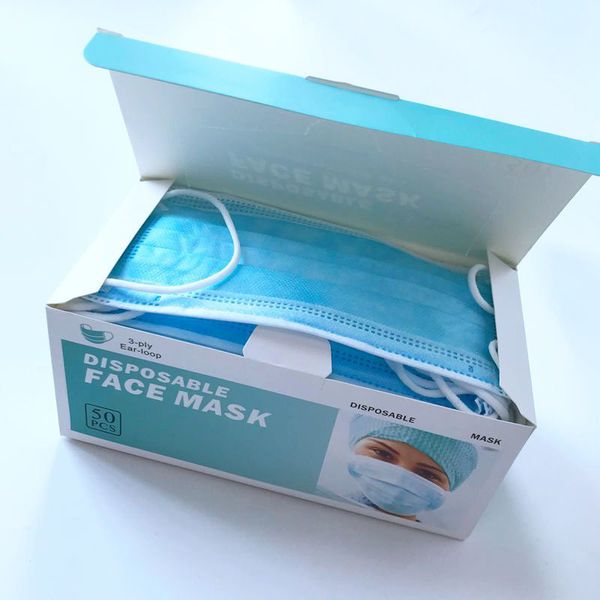 

3 face disposable protective masks mask layers anti dust pm2.5 breathing safety masks elastic earloop mask 50pcs in a bodust51