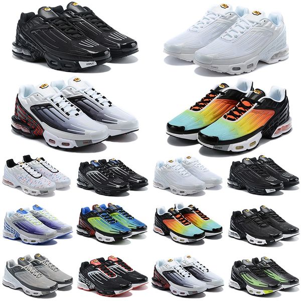 

discount tn plus 3 running shoes mens trainers triple black white neon hyper violet parachute usa mens sports sneakers, White;red