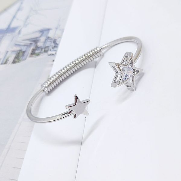

bangle charms zircon star spring open bangles silver color stainless steel twist horns cuff adjustable bracelets summer arrival, Black