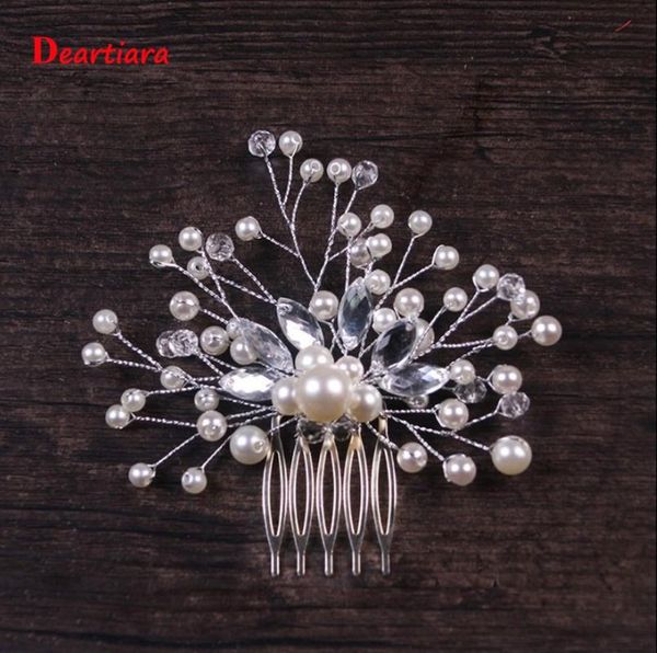 

classic bridal headdress pearl hair comb wedding bridal jewelry accessories ladies hair clip handmade accessories, Golden;silver