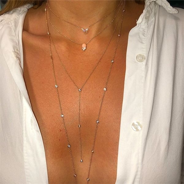 

three color 100% 925 sterling silver 45cm 85cm 102cm layer long link chain dainty delicate thin silver chain cz necklace mx200810