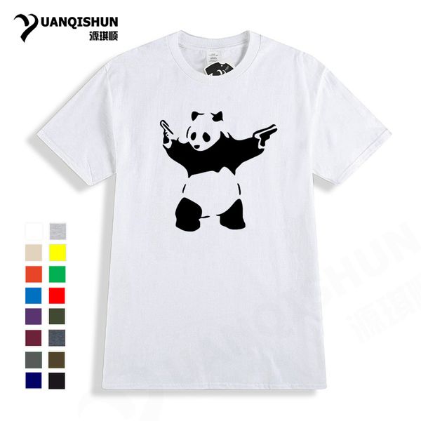 

2018 new summer cartoon design banksy panda guns t shirt men casual cotton print short sleeve funny panda t-shirts lovely top