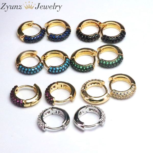 

5 pairs, trendy rainbow cz round circle hoop earrings for women bohemia geometric hoop earrings charm ear cuff jewelry, Golden;silver