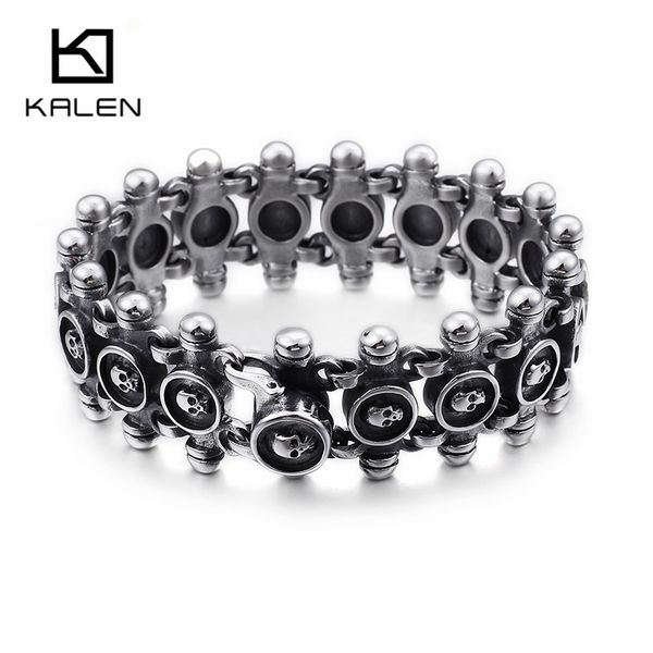 

punk 21.5cm skull bracelets for men stainless steel matte linking skull charm bracelets gothic biker halloween jewelry, Golden;silver