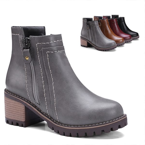 

shoes women's leather boots booties ladies flat heel lace up low heels booties rubber ankle pointy large size high heel basic, Black