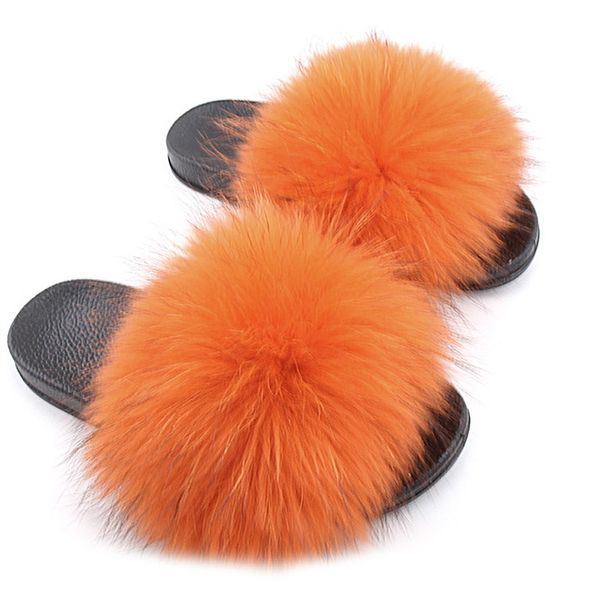 

2020 women spring summer women real fur feather vegan leather open toe single strap slip on sandals multicolor for indoor, Black