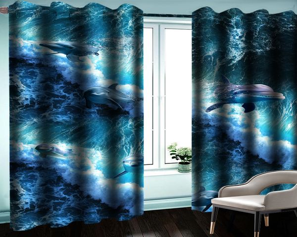 

3d animal curtain modern bedroom window 3d curtain dolphins in the blue sea custom 3d modern animal curtain