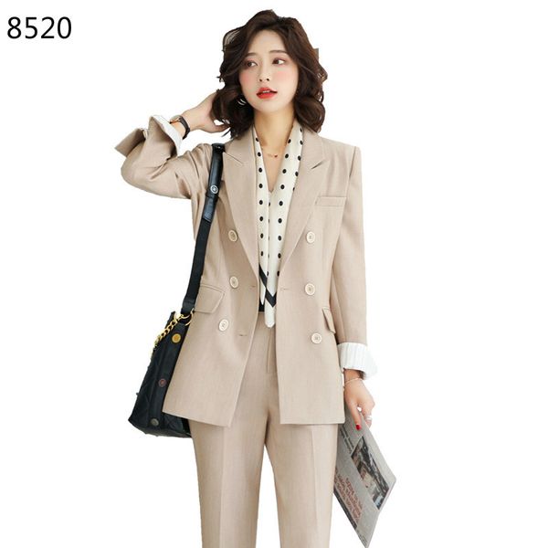 

work fashion pant suits 2 piece set autumn winter women's professional wear temperament office lady slim suit, White