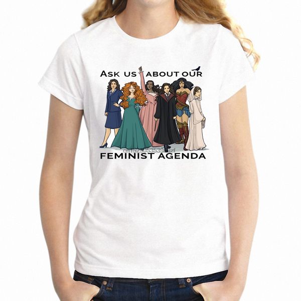 

women t shirt ask us about our feminist agenda wonder woman princess leia feminism artsy girl tee short sleeve tee shirt fre