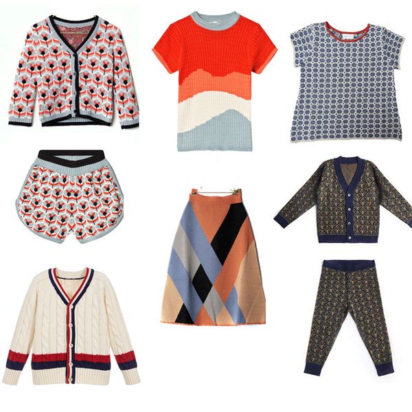 

girls cardigan sweater shorts 2020 autumn brand boys cotton knitted sweaters baby girl bust skirt coat wave t-shirt kids clothes, White