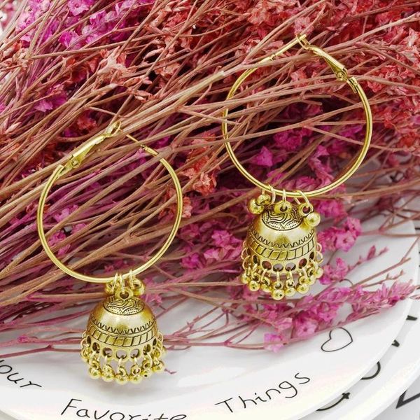 

ethnic earring jhumka handmade gold vintage birdcage bell tassel dangle hanging earrings for women gypsy bohemia jewelry, Golden;silver